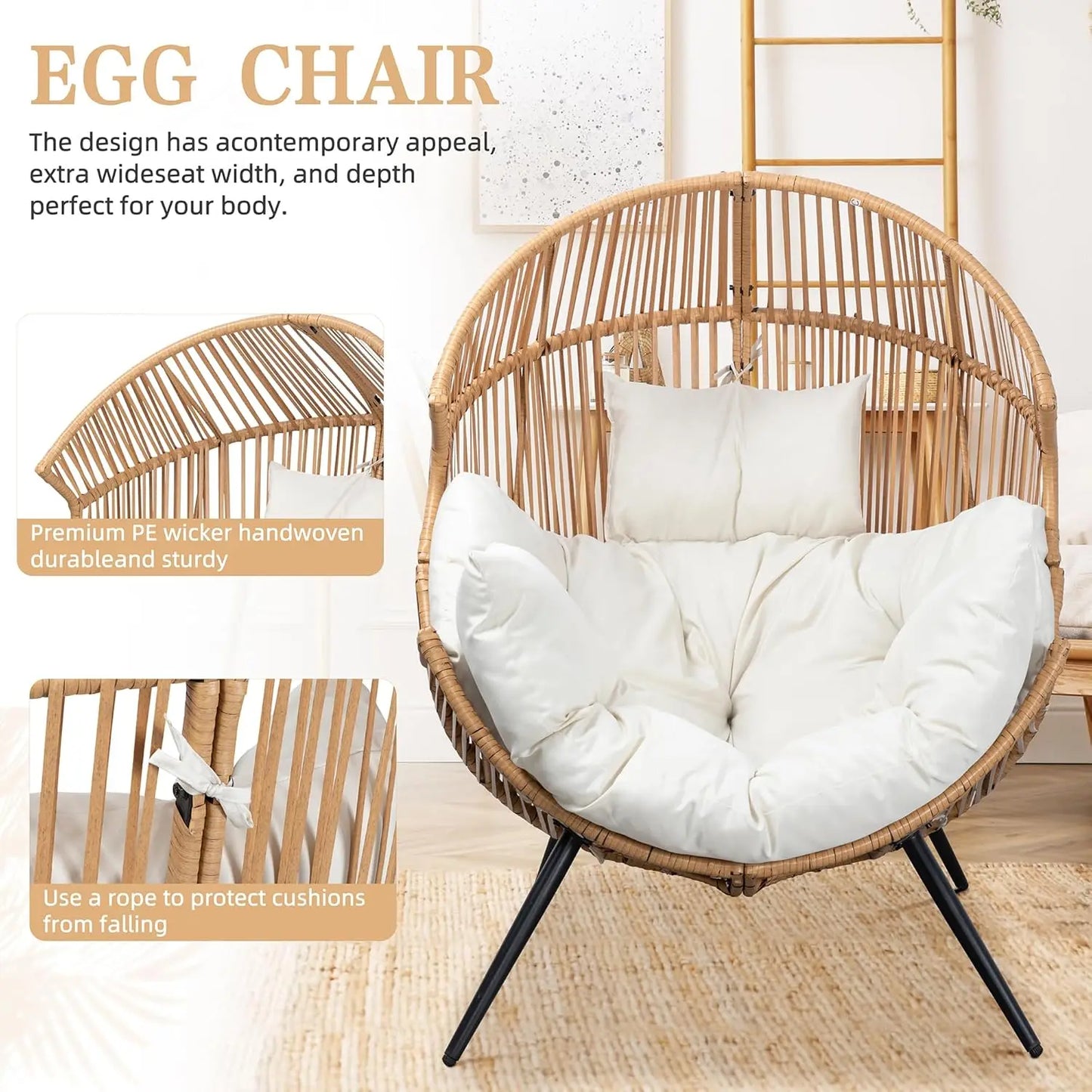 Wicker Egg Chair Rattan Lounge Chair Outdoor Indoor Use