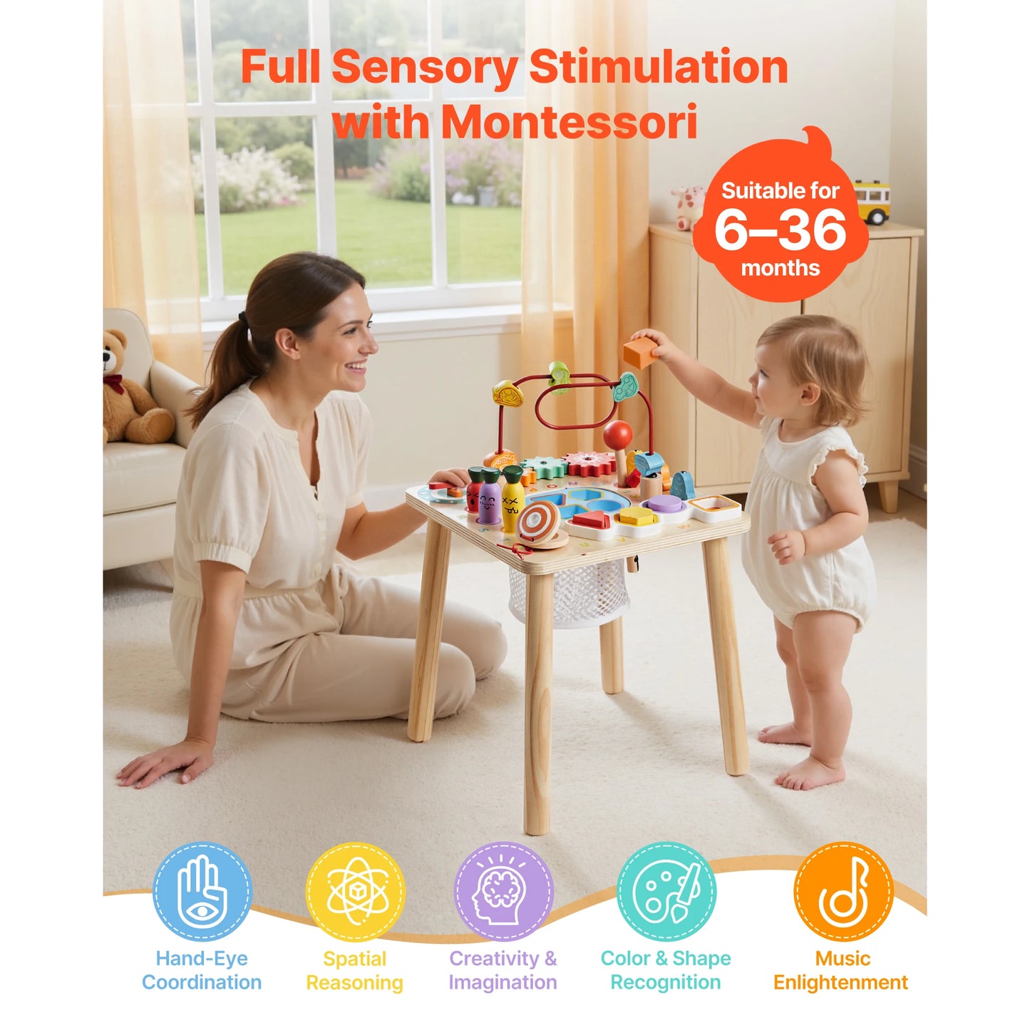 SucceBuy Montessori Activity Table 8 in 1 Wood Play Table