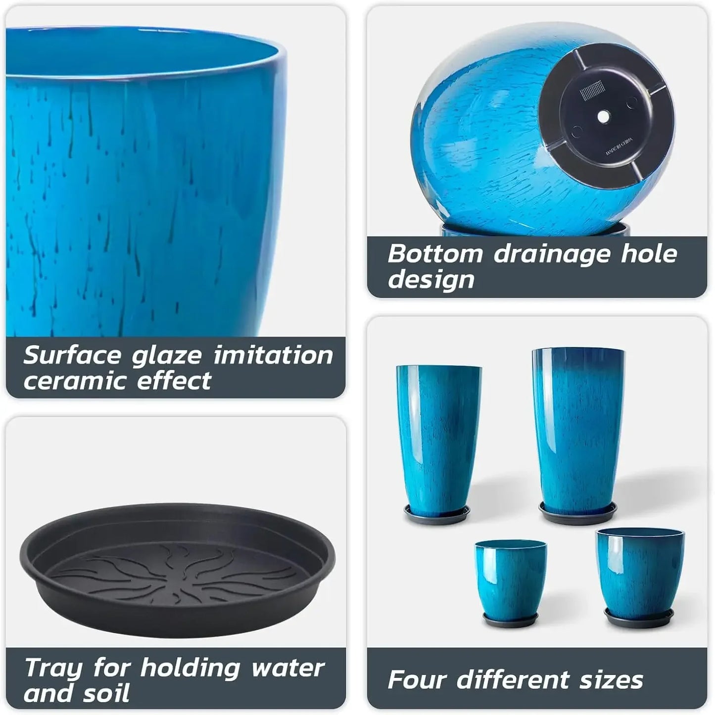 Plastic Planters With Drainage Hole And Saucer Set Of 4