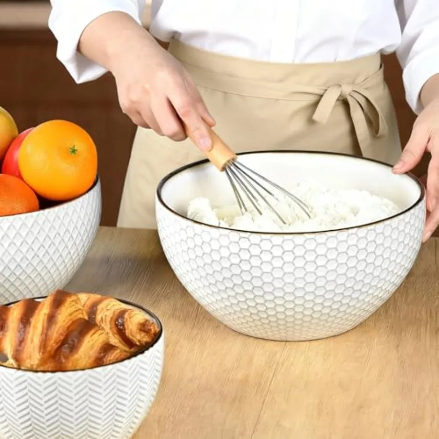 Ceramic Mixing Bowls Nesting Set of 4 Microwave Safe