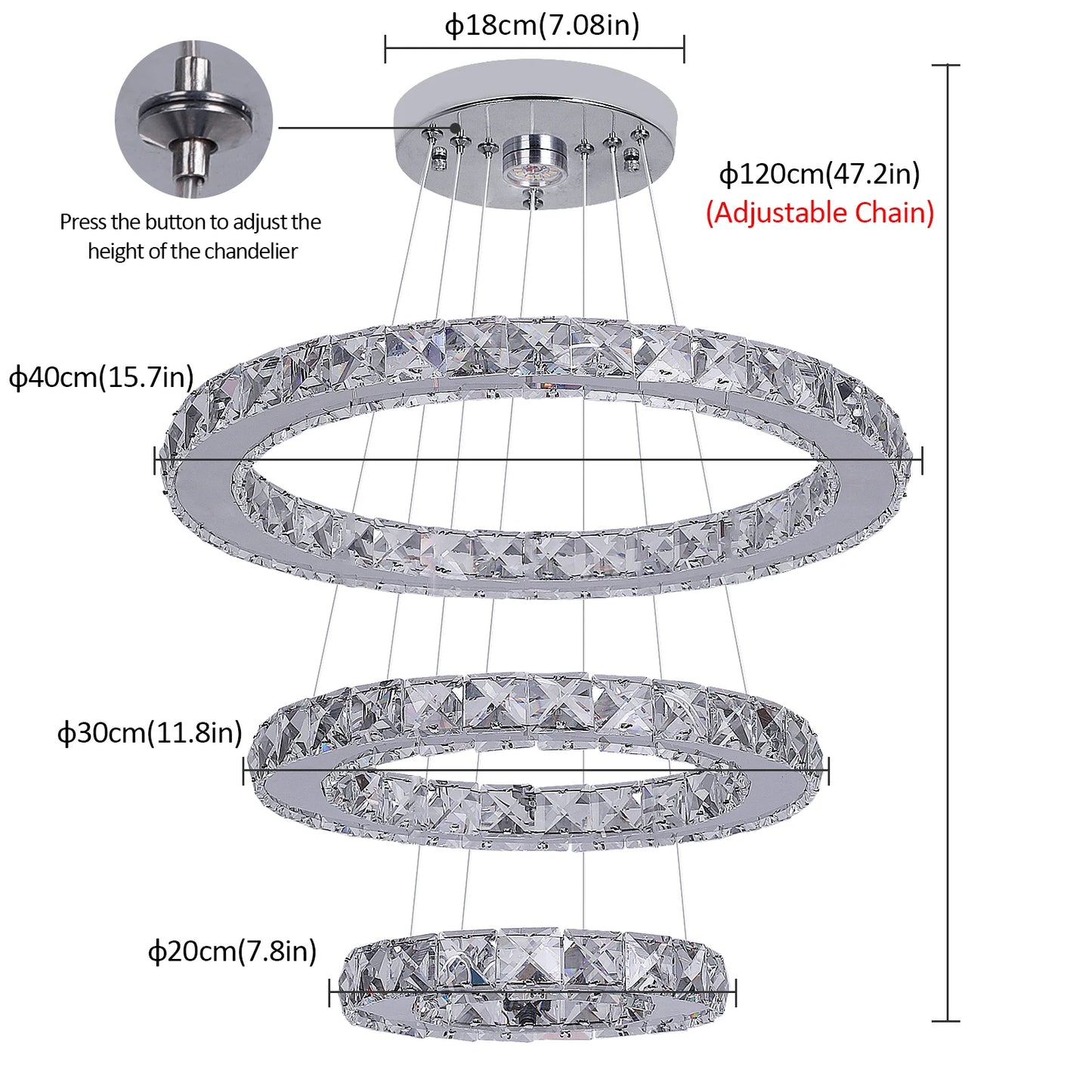 VETRULUS Modern Pendant Light With K9 Crystal Chandelier LED Ceiling Lamp