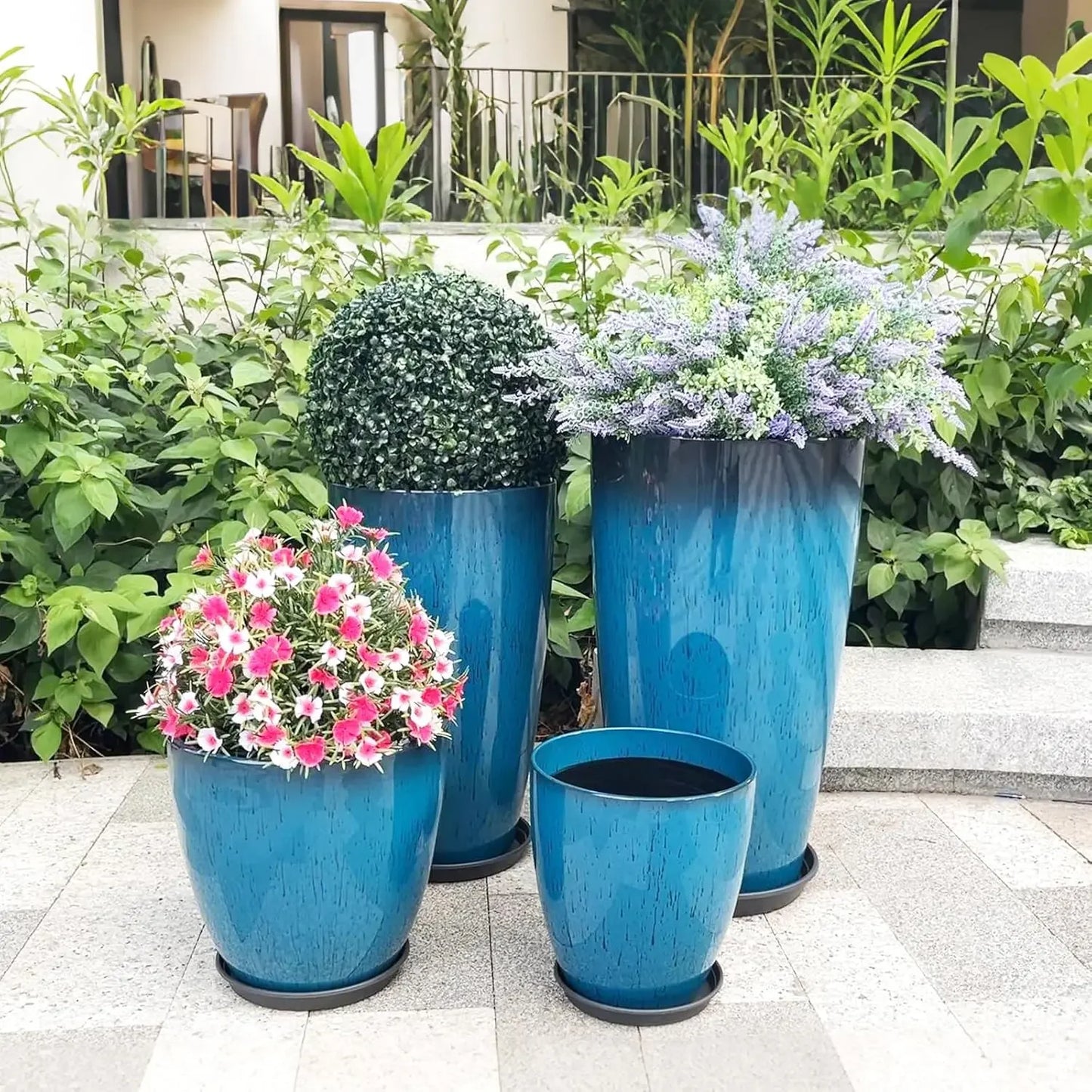 Plastic Planters With Drainage Hole And Saucer Set Of 4