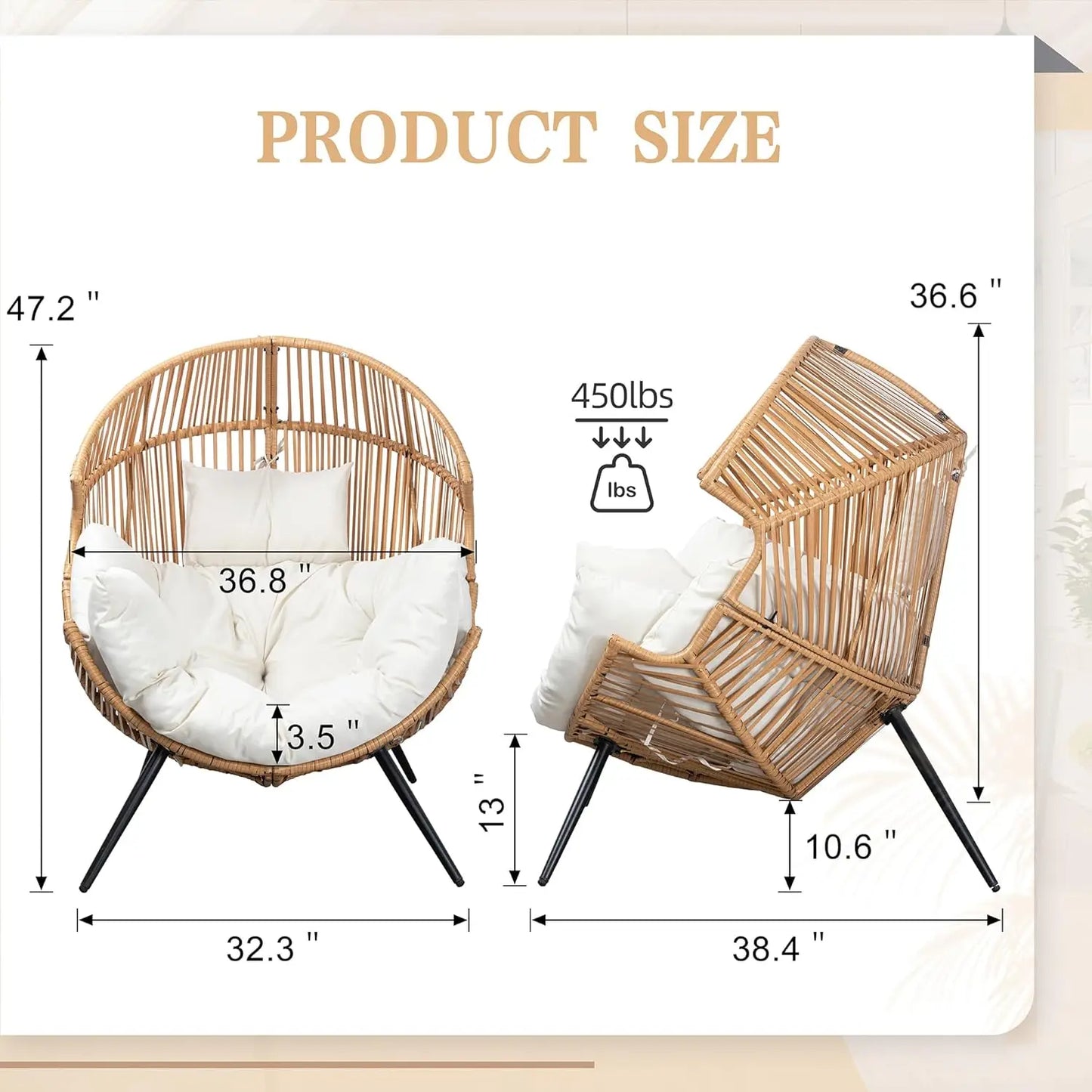 Wicker Egg Chair Rattan Lounge Chair Outdoor Indoor Use