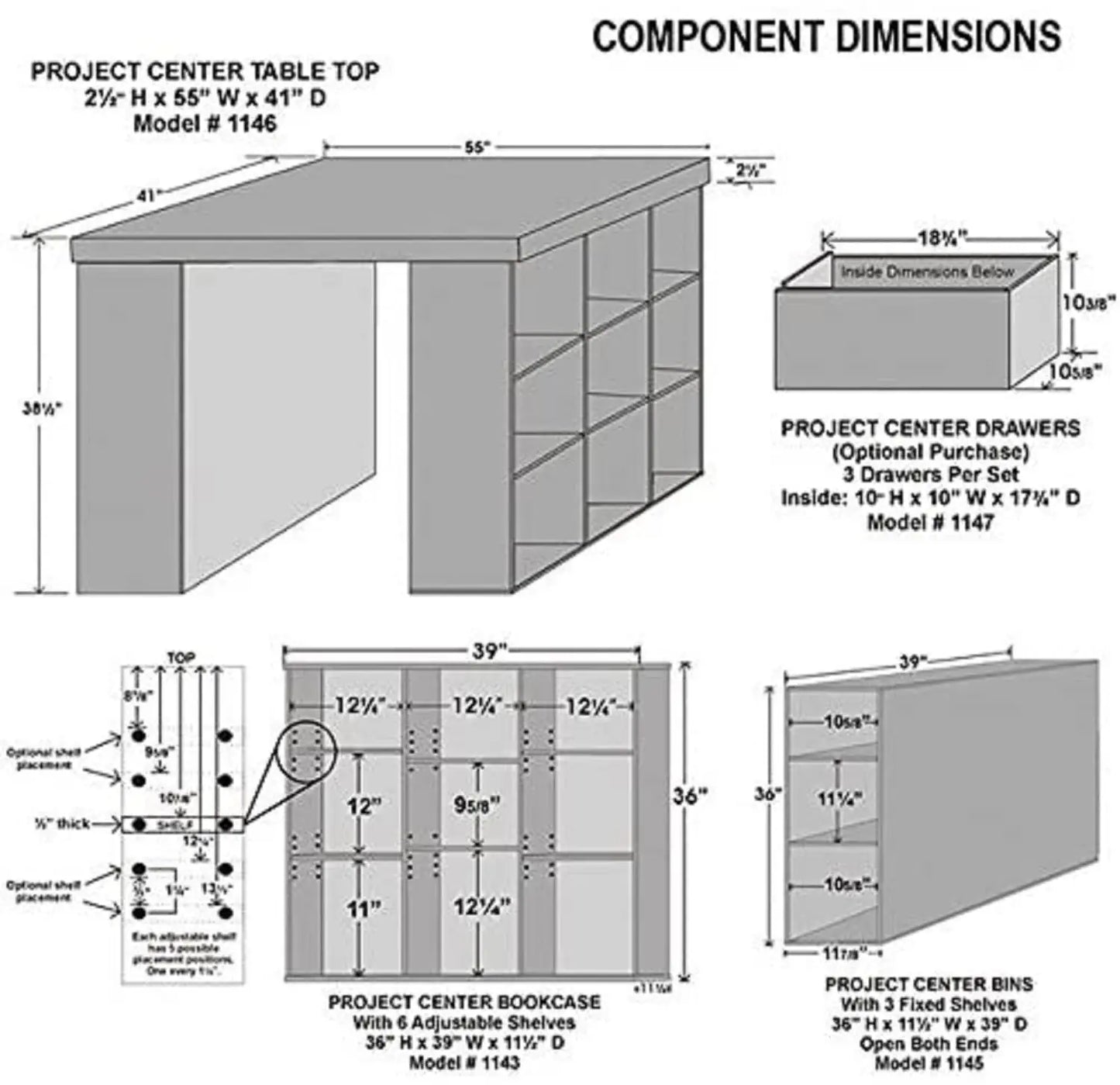 Project Center Desk With Bookcase And 3 Bin Cabinet