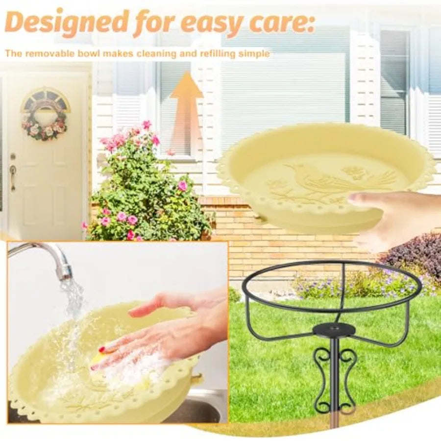 Freestanding Bird Bath With Rustproof Plastic Bowl Garden Patio Yard