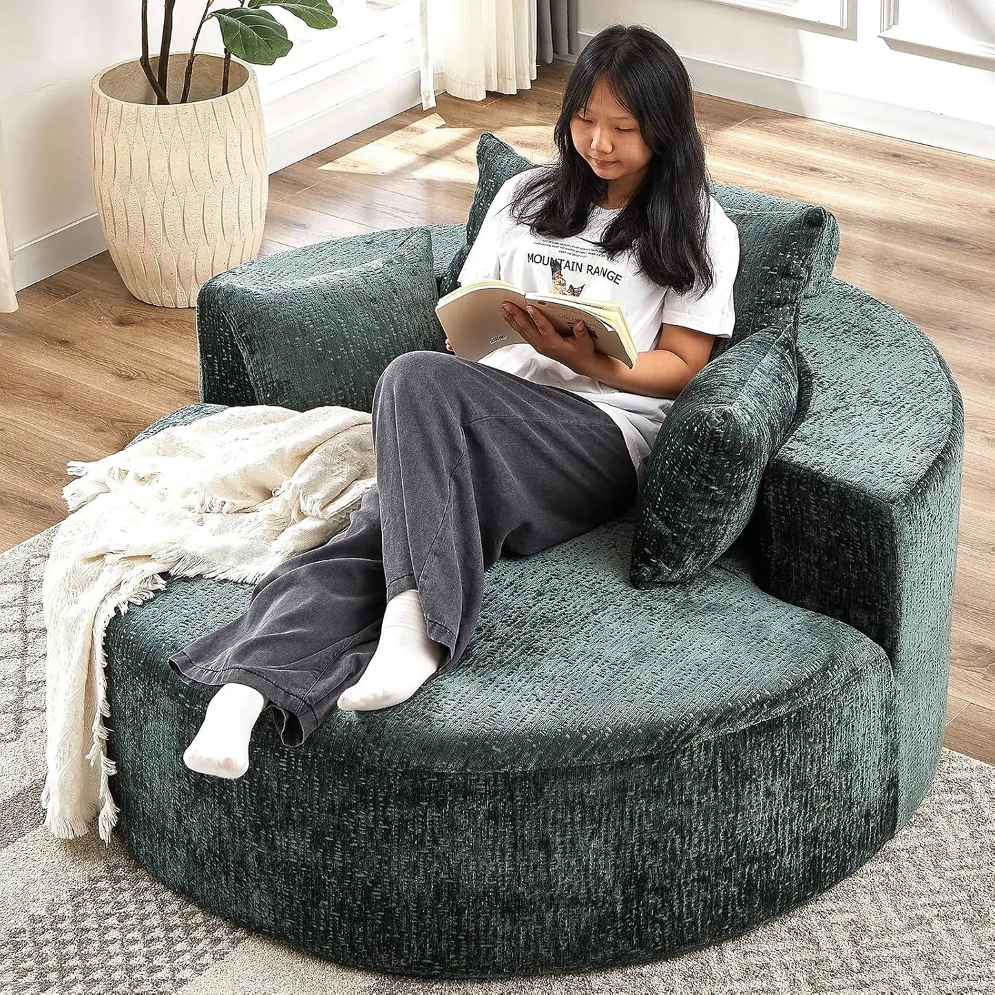 Indoor Plush Corduroy Round Chaise Lounge Chair Modern Style