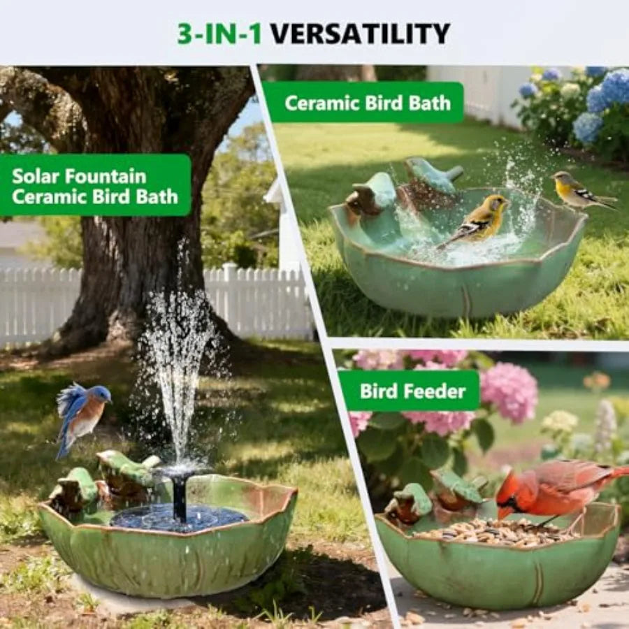 Ceramic Outdoor Bird Bath Hummingbird Ground Bowl Garden Decor