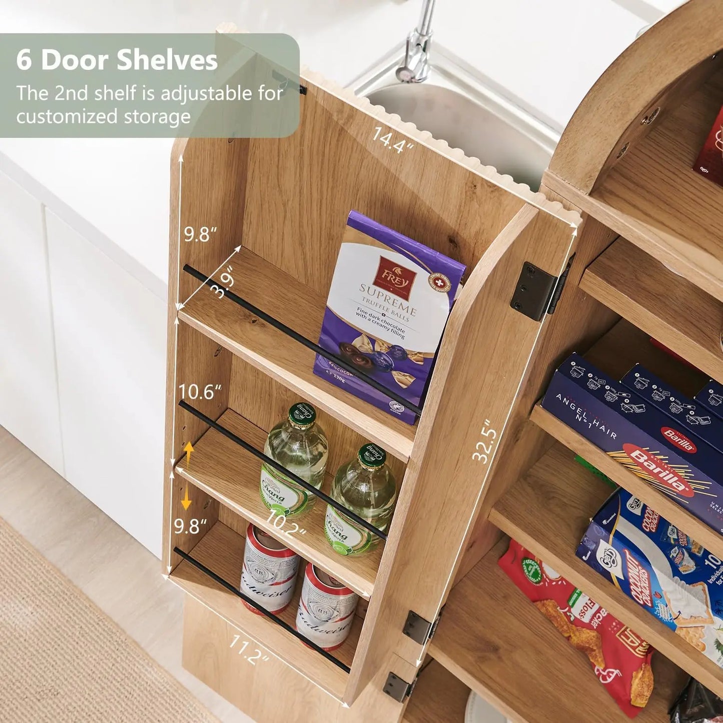 Arched Kitchen Pantry Cabinet With Doors And Adjustable Shelves