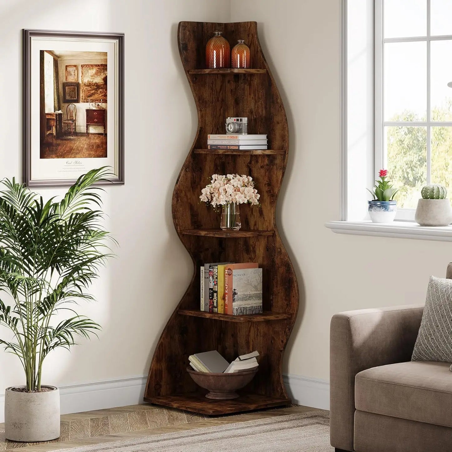 5 Tier Wavy Corner Shelf Set For Living Room Display