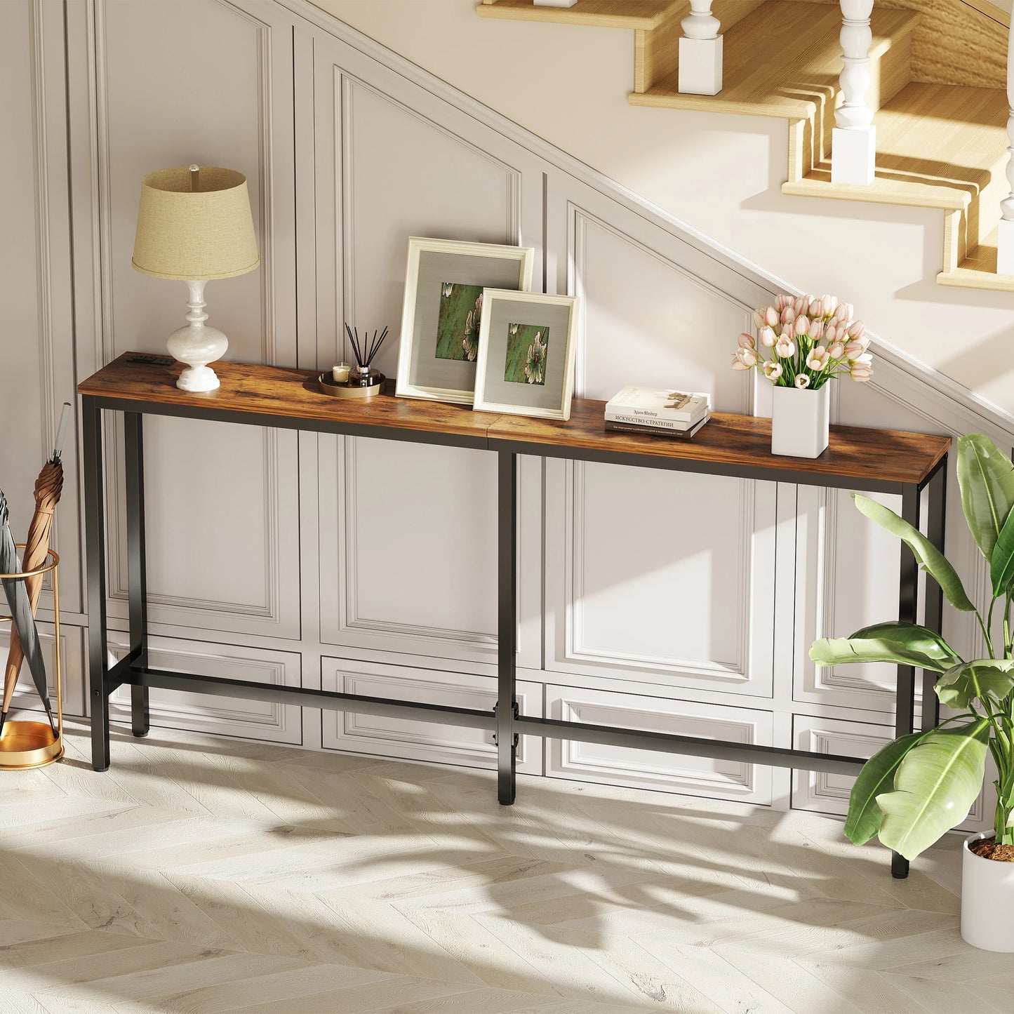 JHK Sofa Table With Charging Station Overbed Bedside Desk