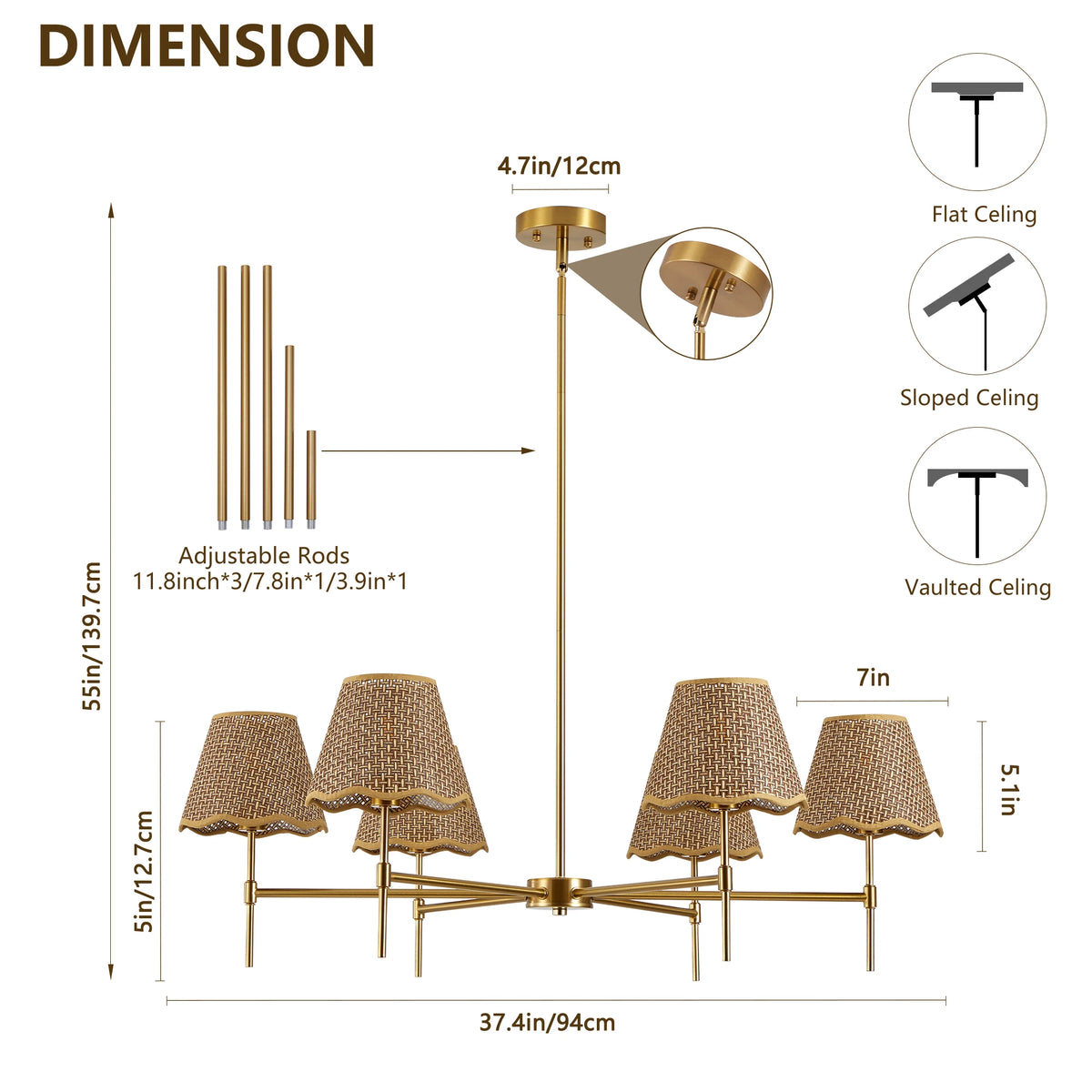 Arlgsite 6 Lamp Bohemian Rattan Chandelier Pendant Light