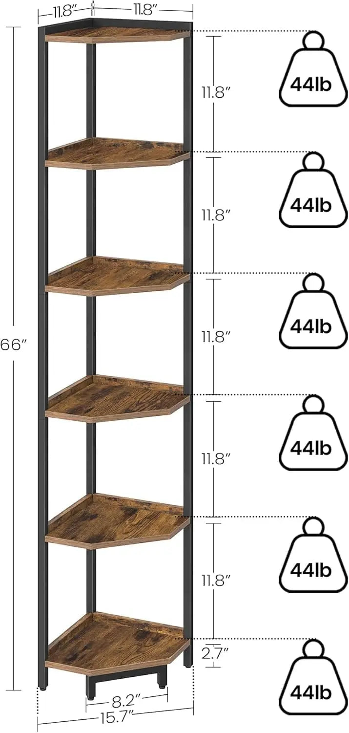 Corner Shelf Stand Six Tier Bookshelf With Metal Frame