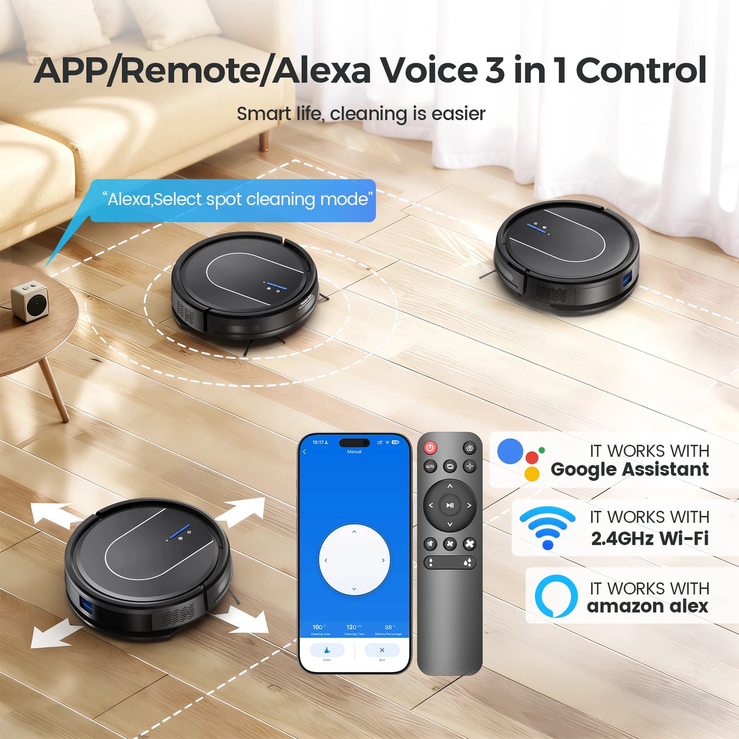 INSE Robot Vacuum Cleaner 3 In 1 With 5000Pa Suction Auto Return Charging