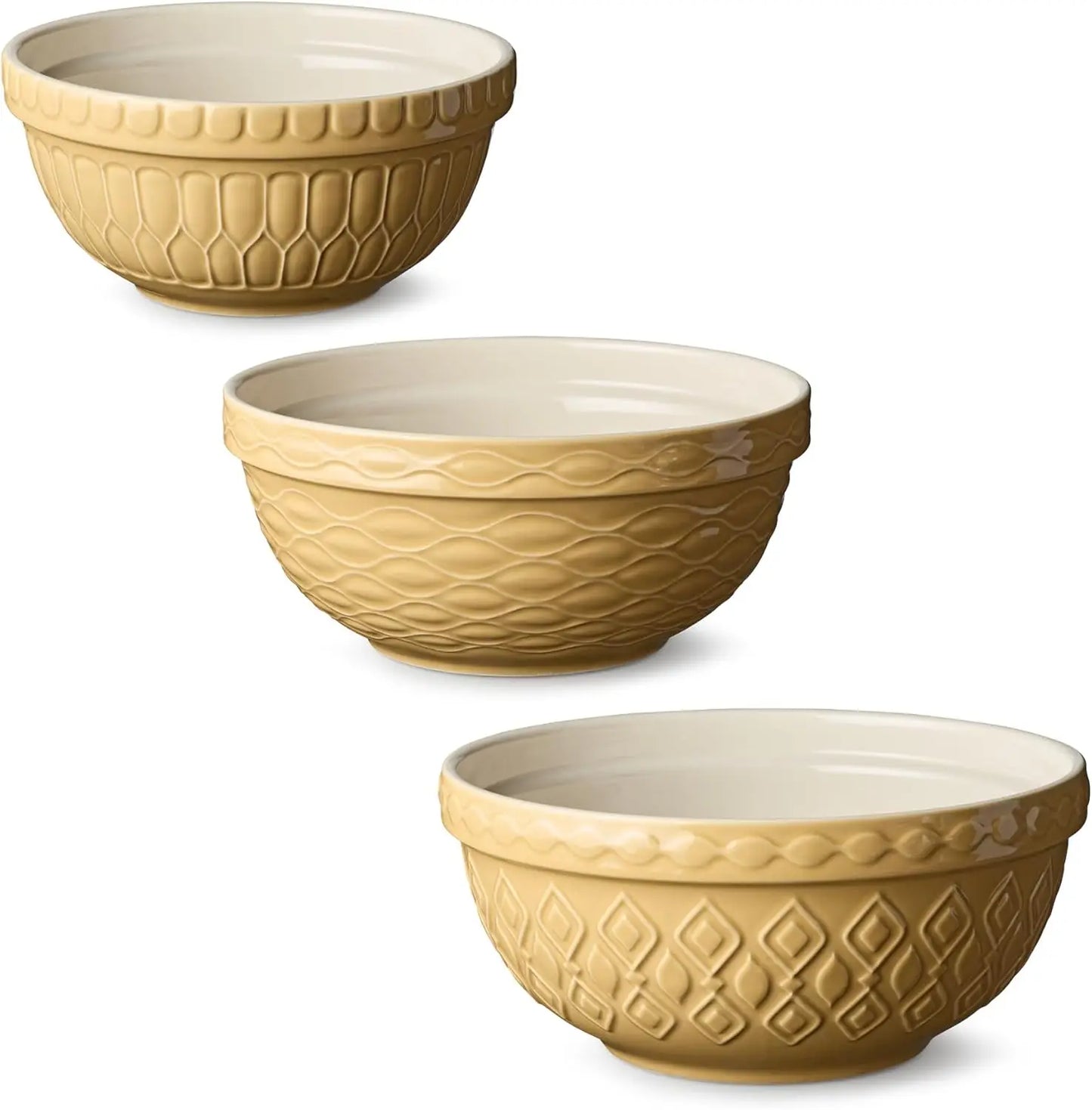 Stoneware Mixing Bowl Set 3-Piece Nesting for Baking and Serving