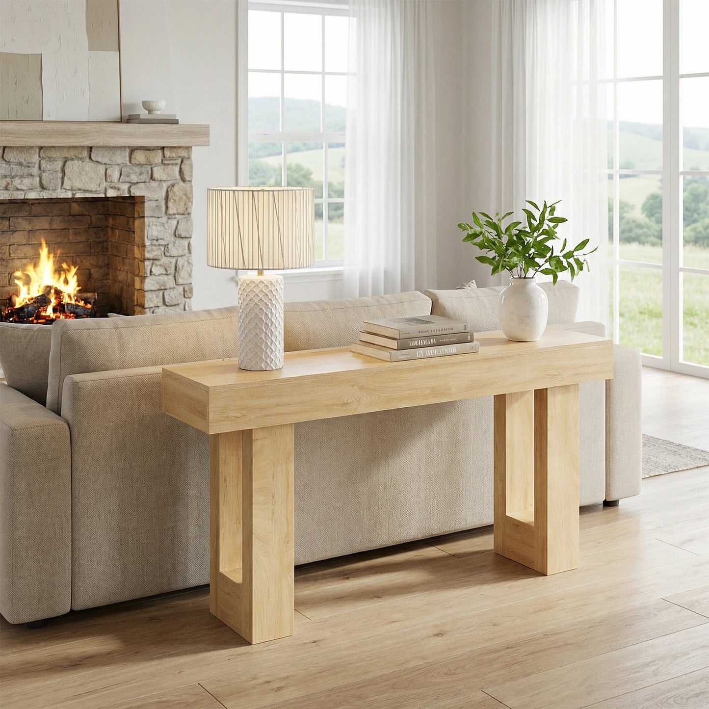 JHK Narrow Sofa Console Table Wood Entryway Space Saving