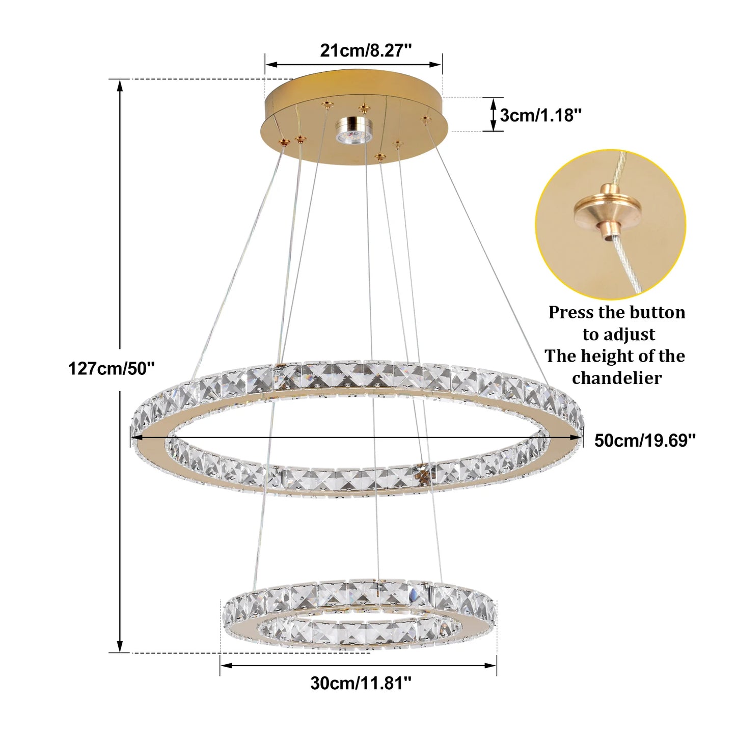 Vinilky Crystal Pendant Light Ceiling Chandelier With Remote Control