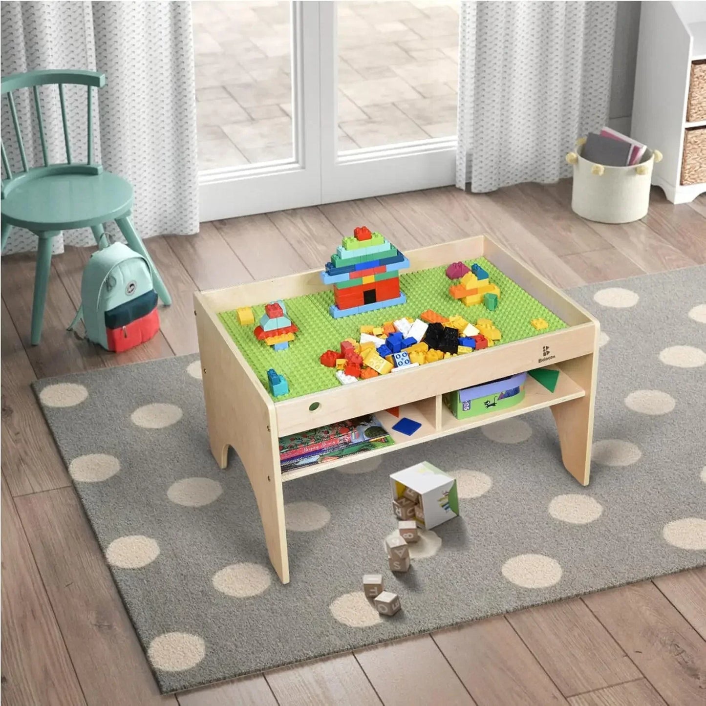 Wooden Three In One Art And Activity Table Playset For Blocks And Bricks Storage