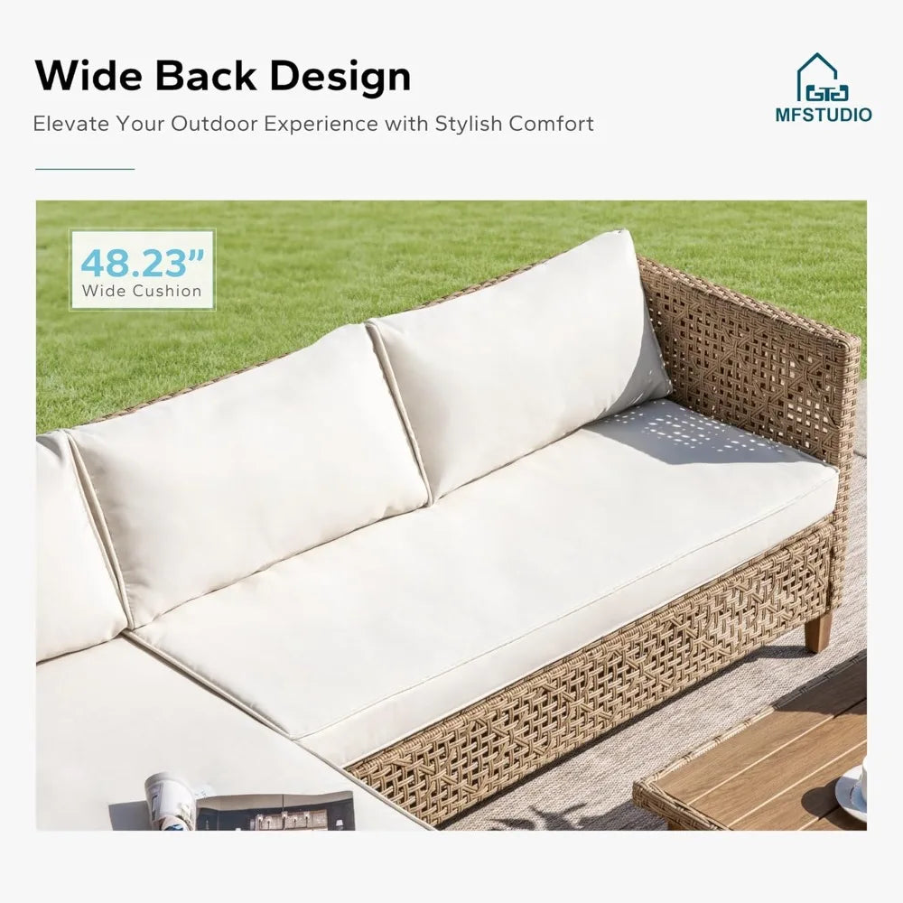 L Shaped Outdoor Couch Set Wicker Patio Furniture Rattan Sectional