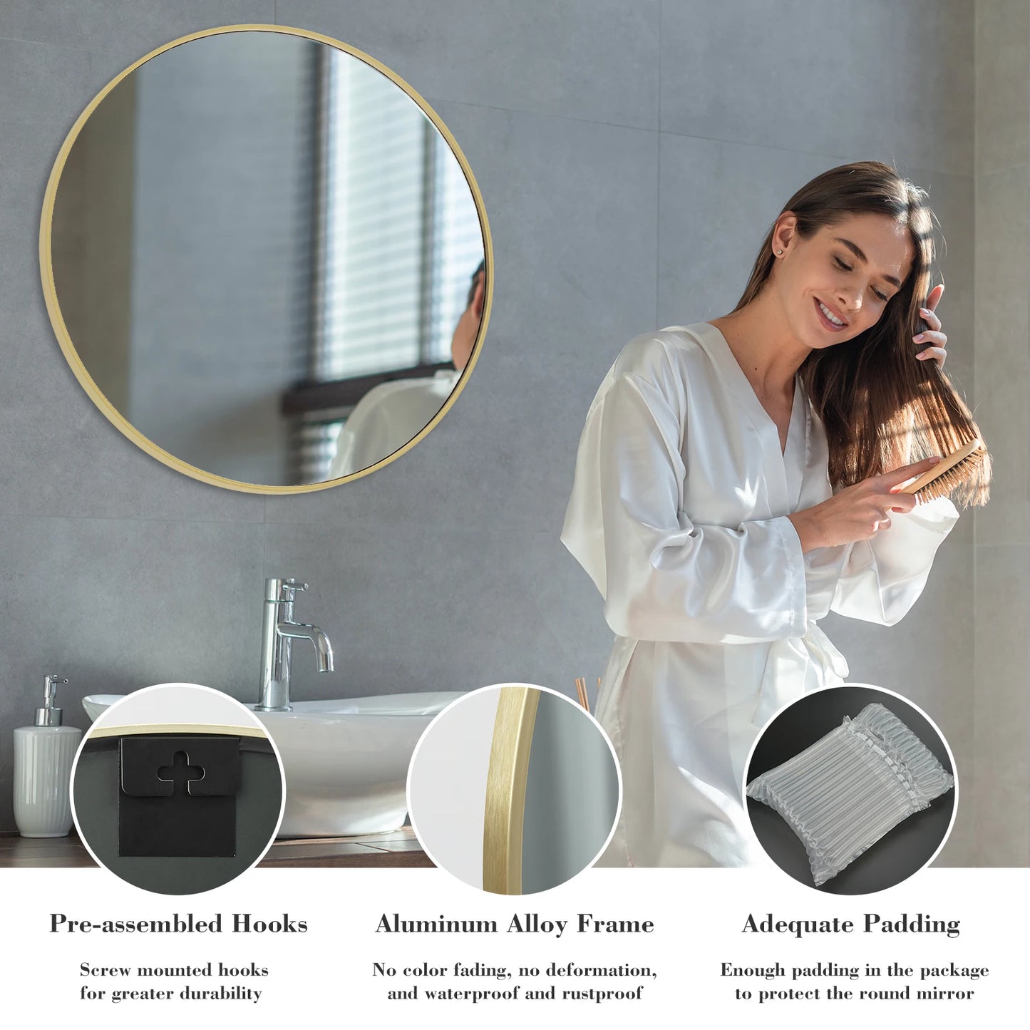 JHK Matte Metal Framed Vanity Mirror Wall Living Room