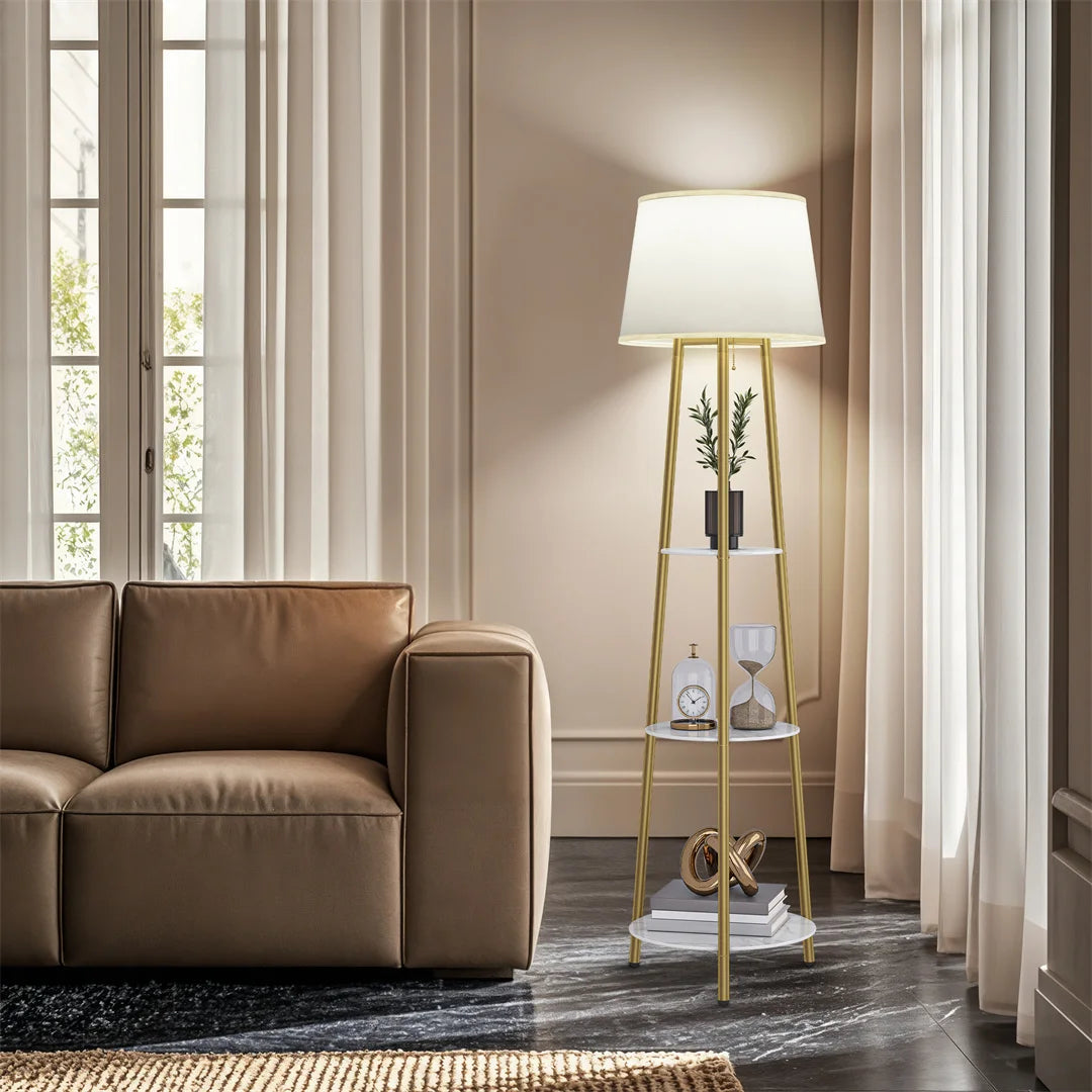 Vrygle Tripod Floor Lamp With Storage Shelves And Dimmable LED