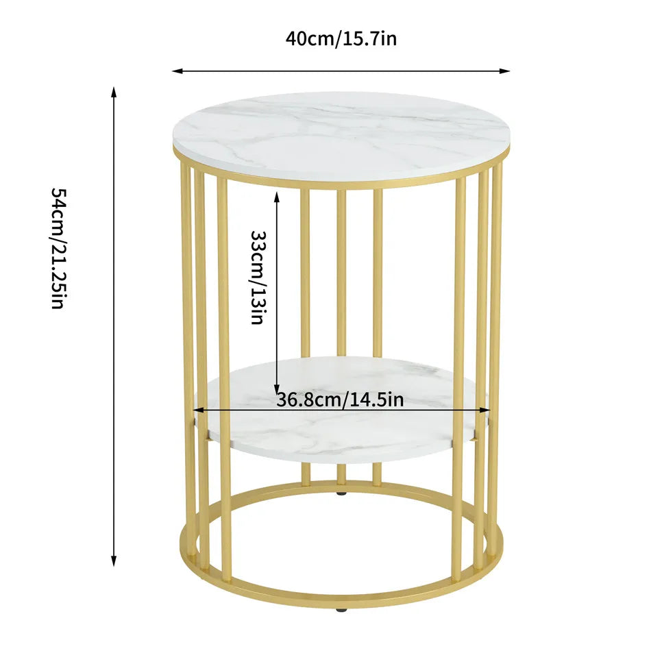 LUVODI Modern Round Sofa Side Table Two-Tier Metal Frame