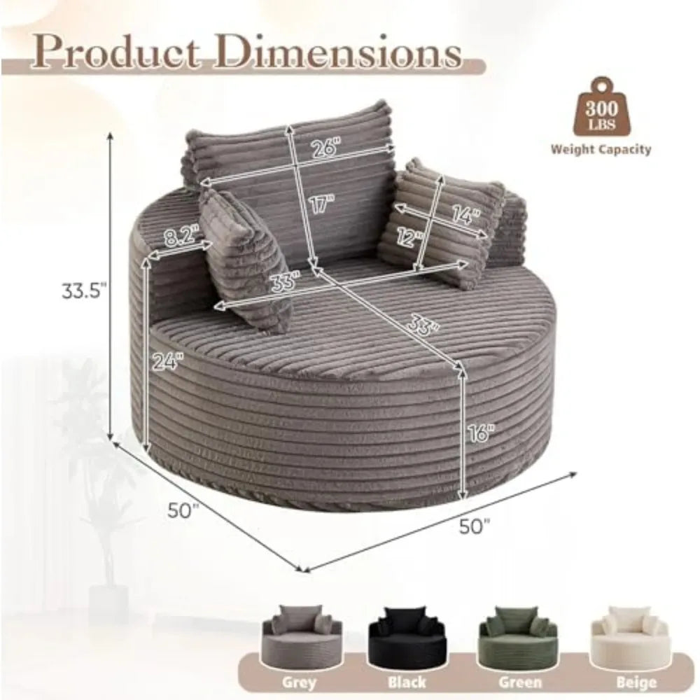 Comfortable Round Corduroy Accent Sofa Chair For Floor Seating