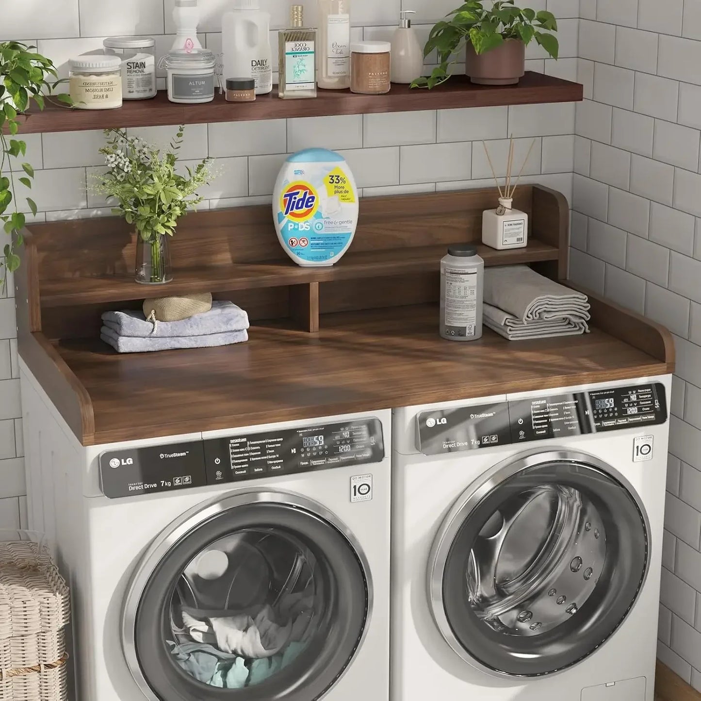 Washer Dryer Countertop With Edge Rails For Folding Laundry
