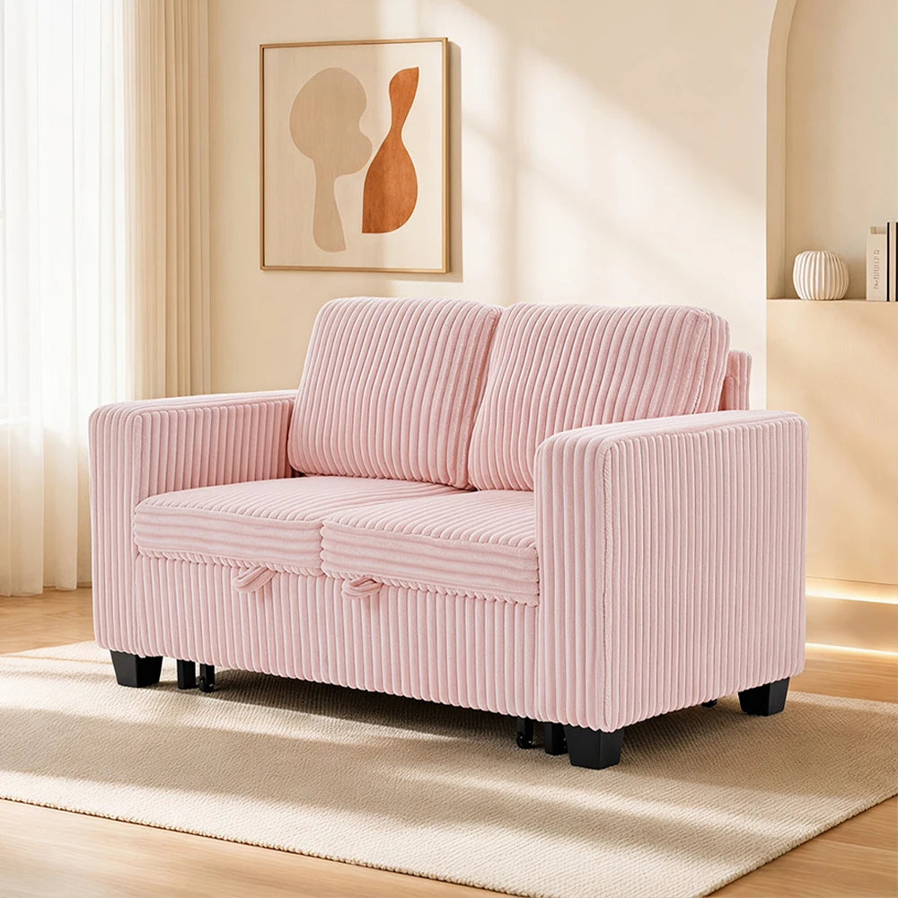 Modern Corduroy Convertible Sofa Bed With Solid Wood Frame