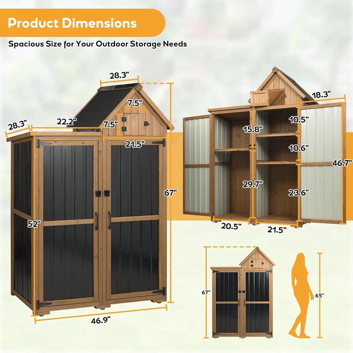 Outdoor Storage Cabinet Metal And Wood Garden Shed Lockable Doors