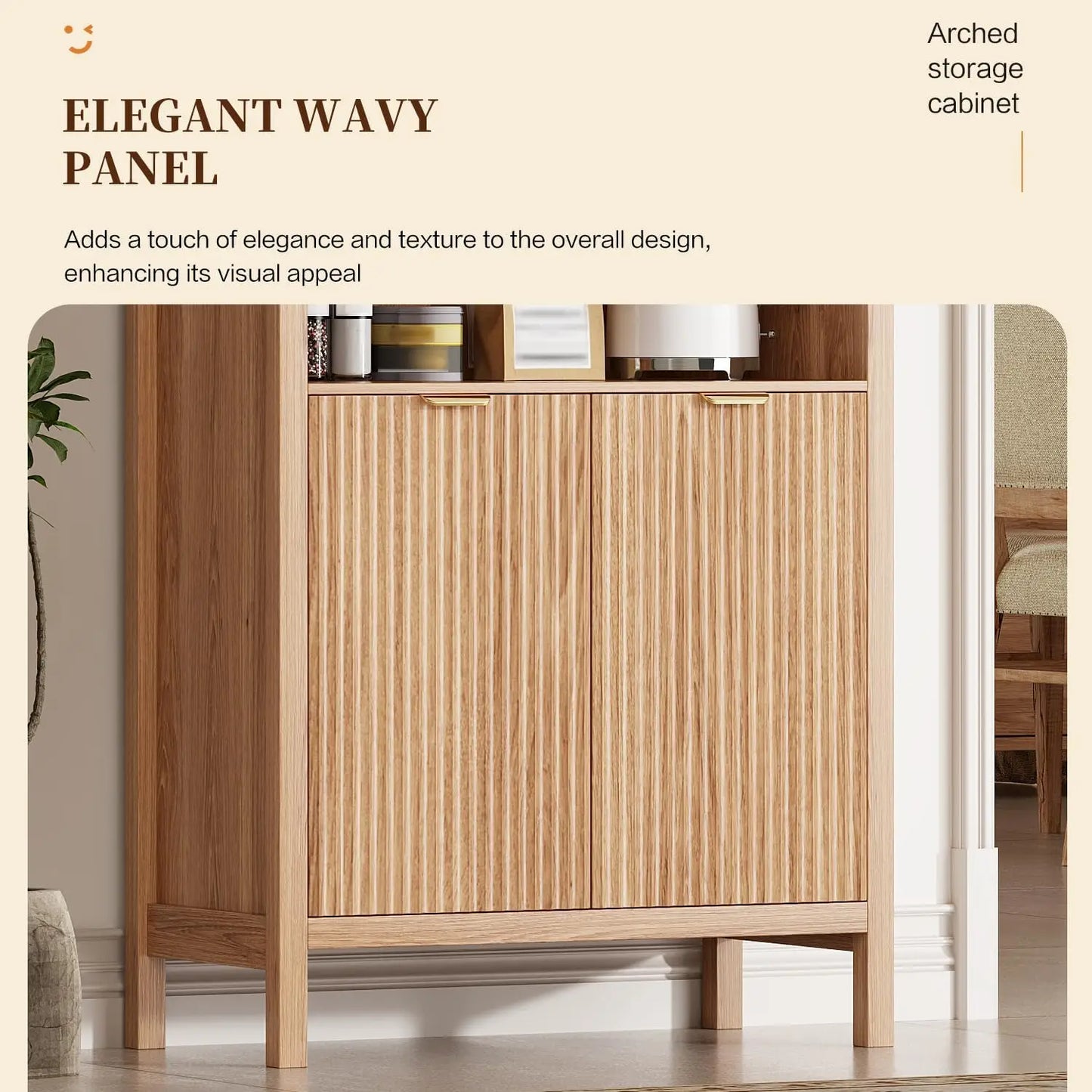 Arched Kitchen Pantry Cabinet With Doors And Adjustable Shelves
