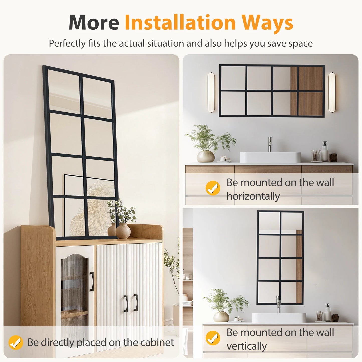 JHK Two Piece Full Body Wall Mirrors Metal Framed Decor