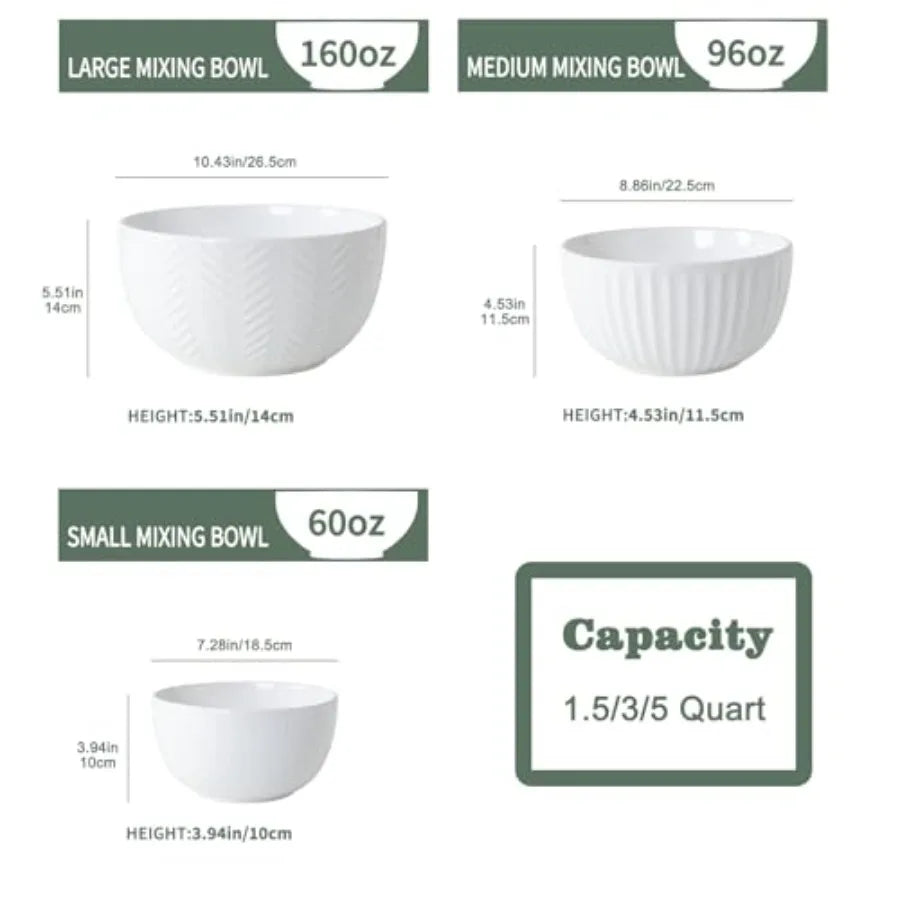 Ceramic Mixing Bowls Set for Kitchen Prep and Serving