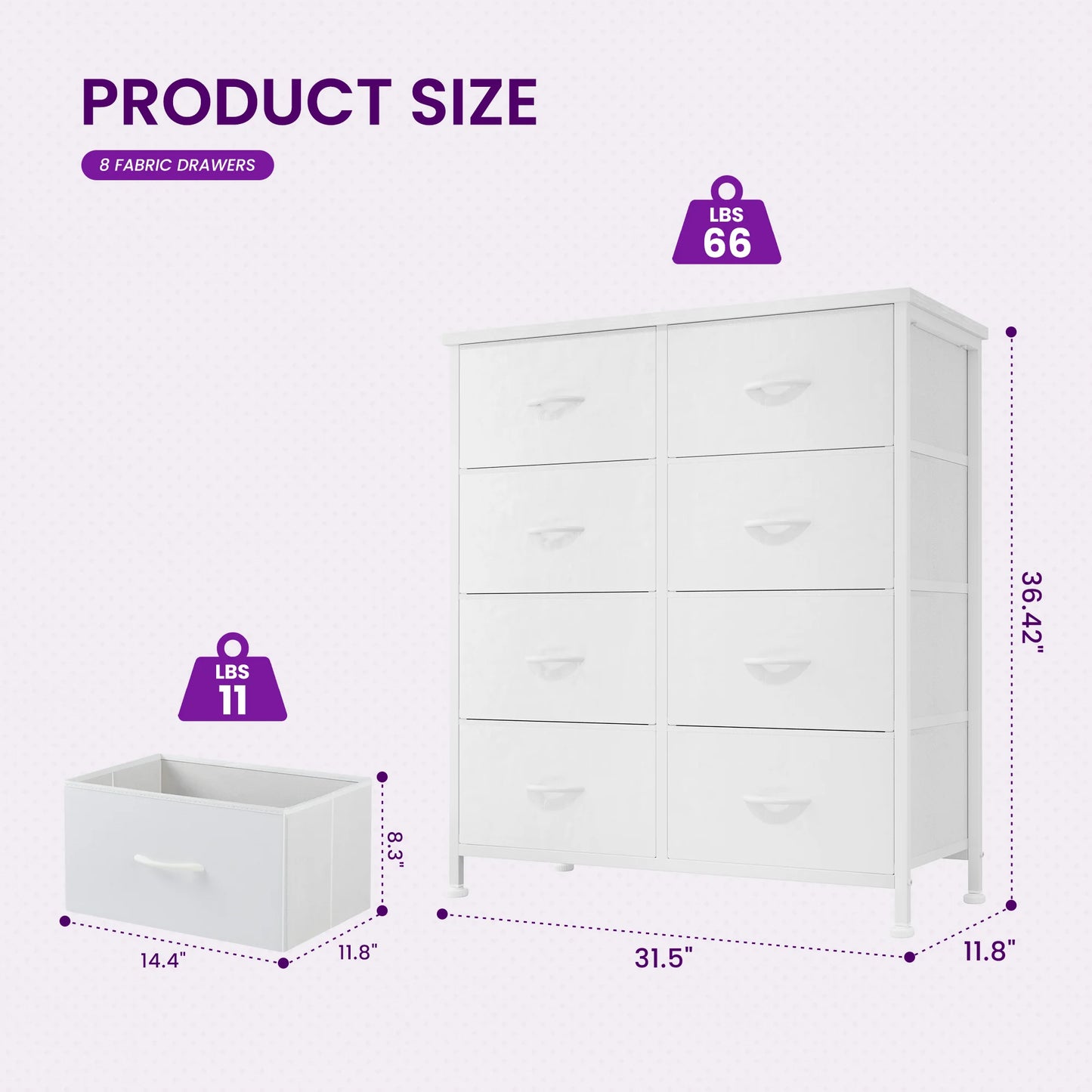 JHK Dresser Wardrobe With 8 Fabric Drawers Steel Frame