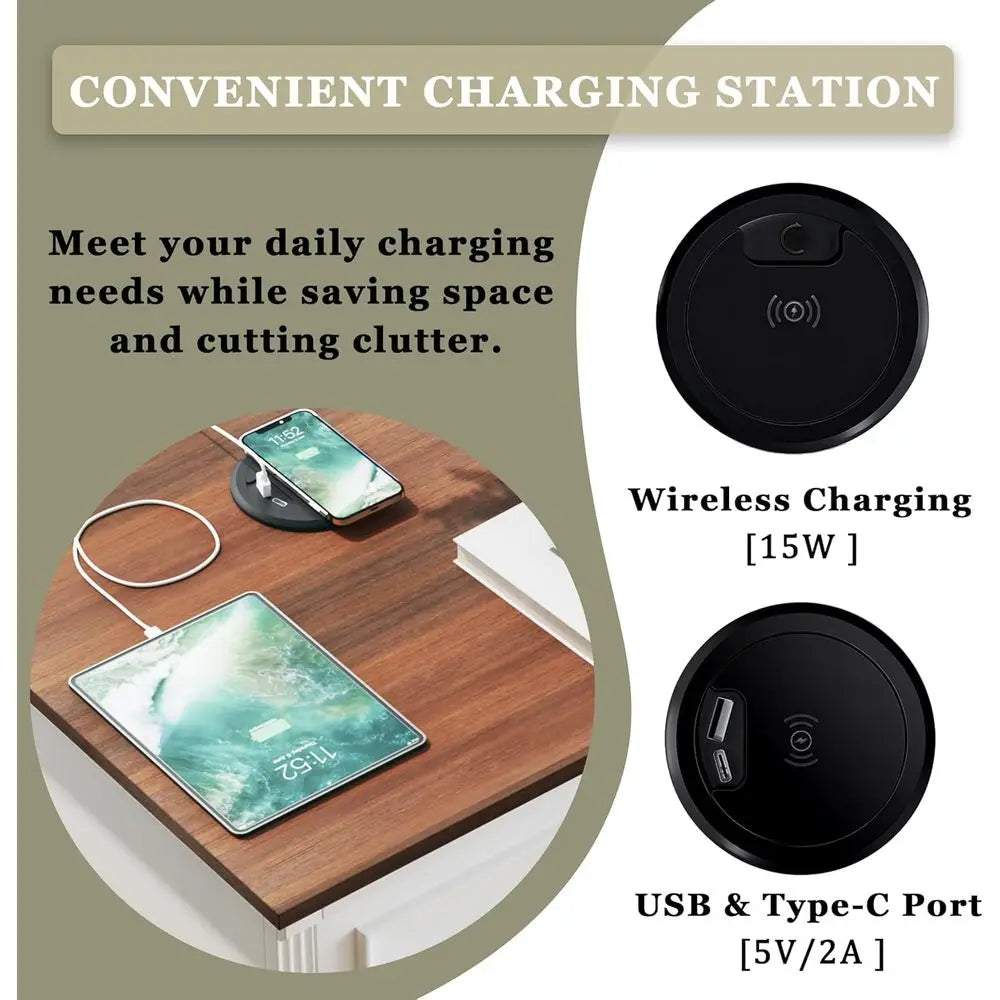 Farmhouse Nightstand Set of 2 With Wireless Charging Station