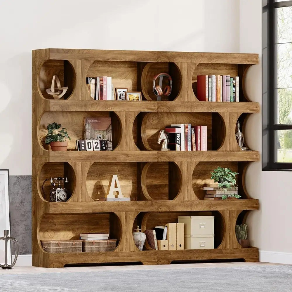 S Shape 4 Tier Wooden Bookcase Shelf for Home Office