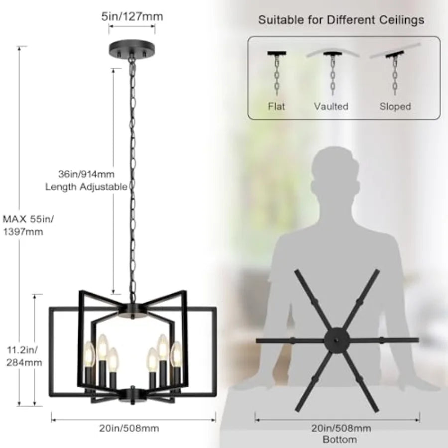 Farmhouse Chandelier Geometric Dining Room Light Fixture Modern Industrial