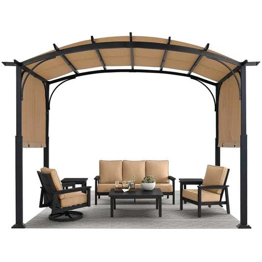 Outdoor Retractable Pergola With Sun Shade Canopy For Patio Garden