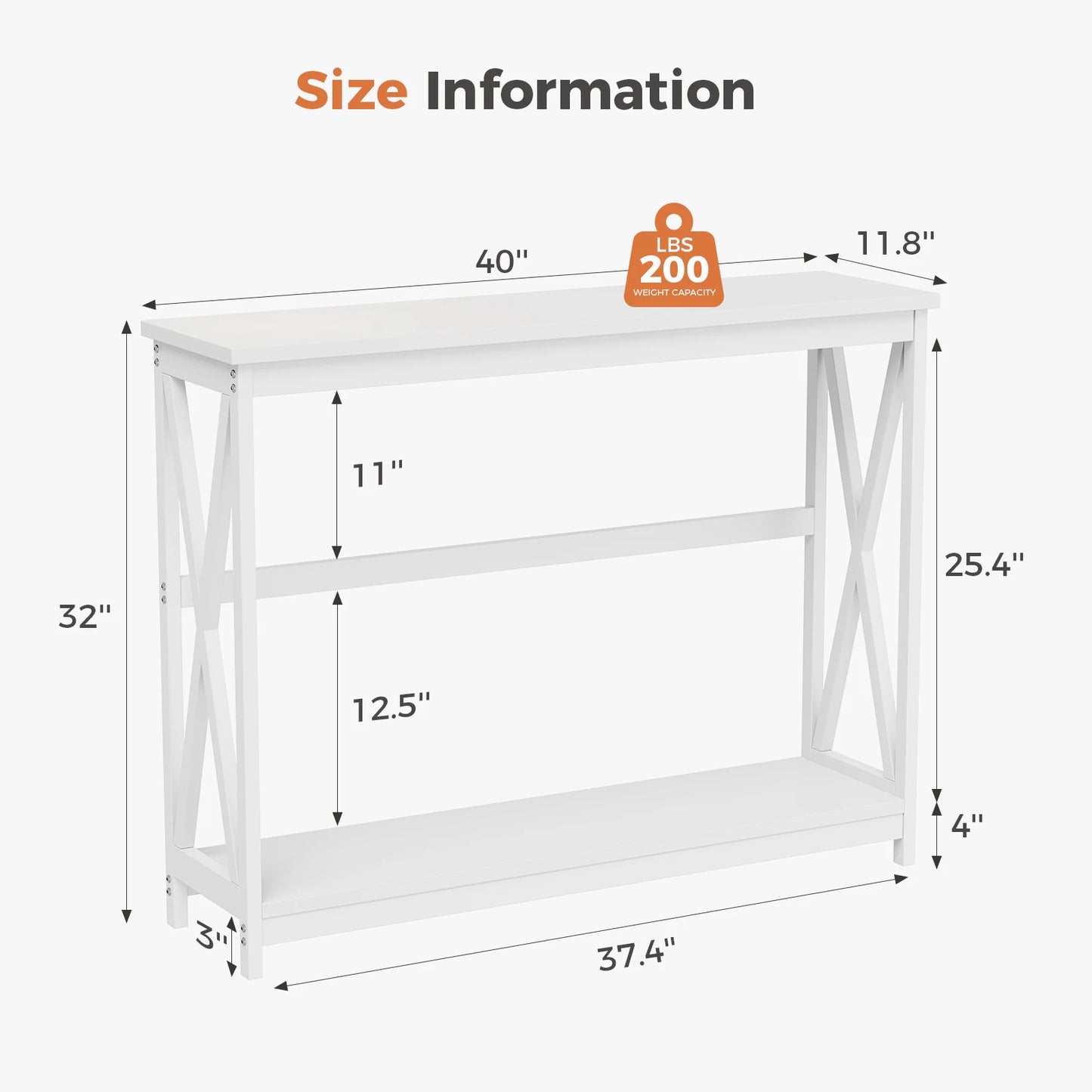 JHK Modern 2 Tier Console Table With Metal X Frame