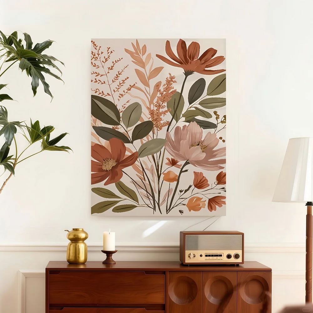 Framed Bohemian Floral Canvas Print Vintage Artwork