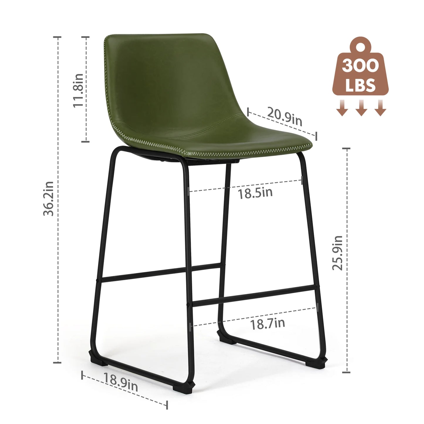 JHK PU Leather Counter Height High Chair Set 2 Pack