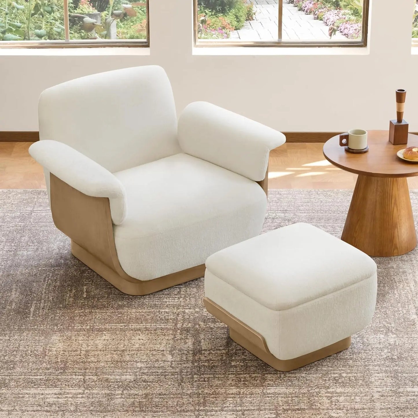 Fabric Swivel Accent Chair With Storage Ottoman For Living Room