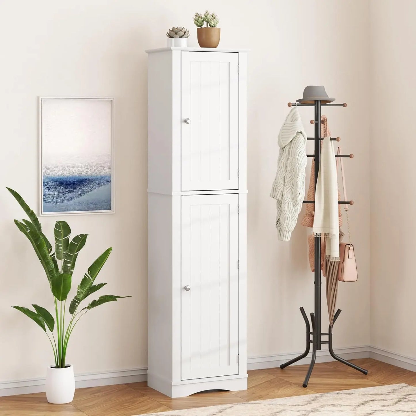 Bathroom Storage Cabinet Freestanding Narrow Kitchen Pantry With Door