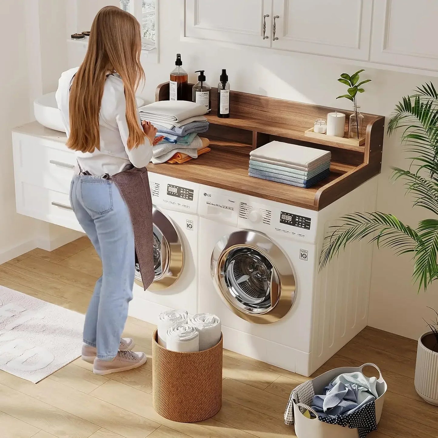 Washer Dryer Countertop With Edge Rails For Folding Laundry