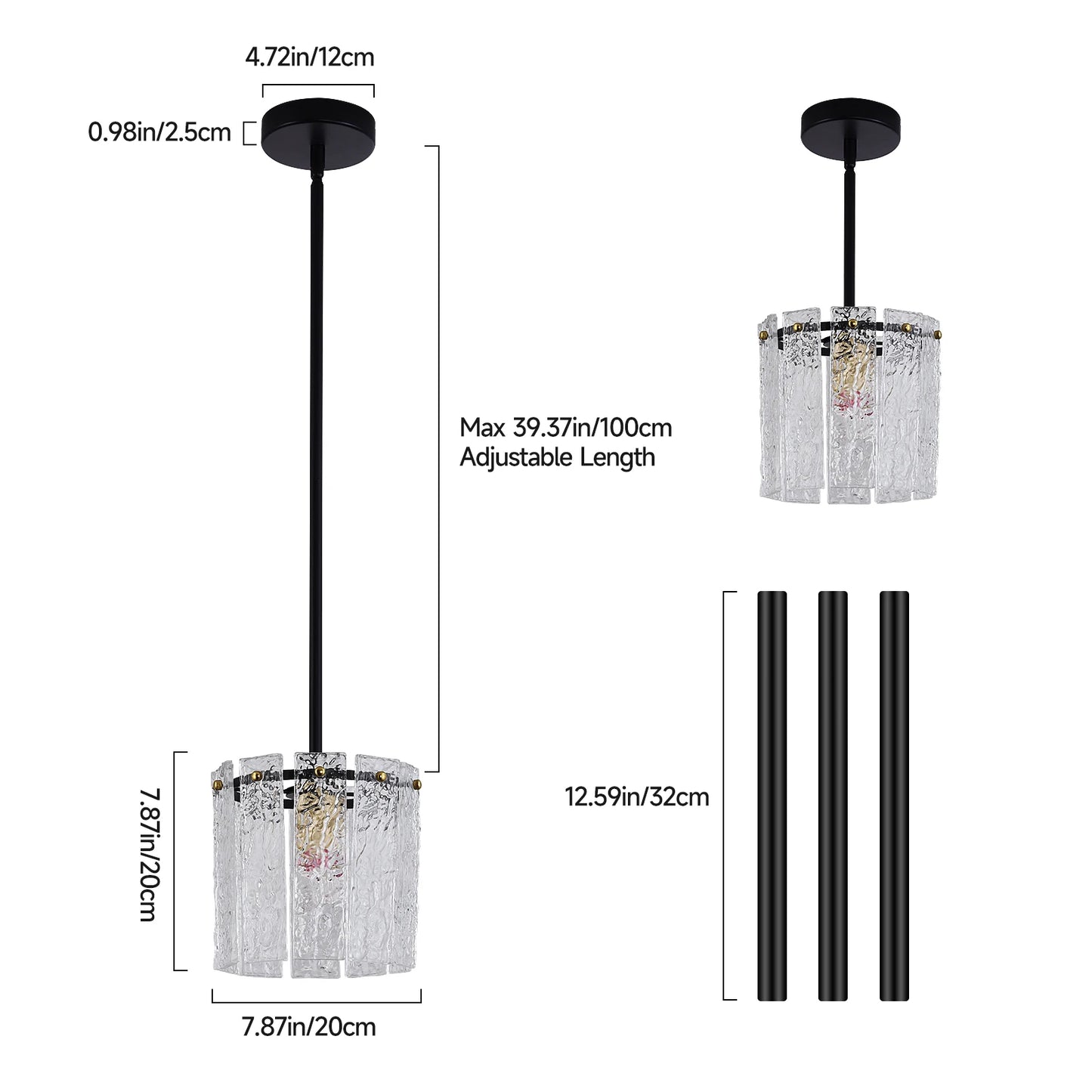GreeLustr Crystal Glass Pendant Light Fixture Modern Living Room Bedroom