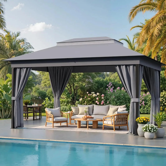 Outdoor Gazebo With Heavy Duty Steel Frame And Mosquito Net