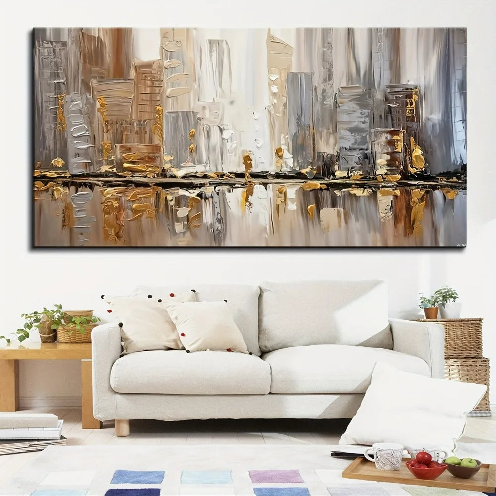 Abstract Oil Painting With Pine Frame In Art Deco Style