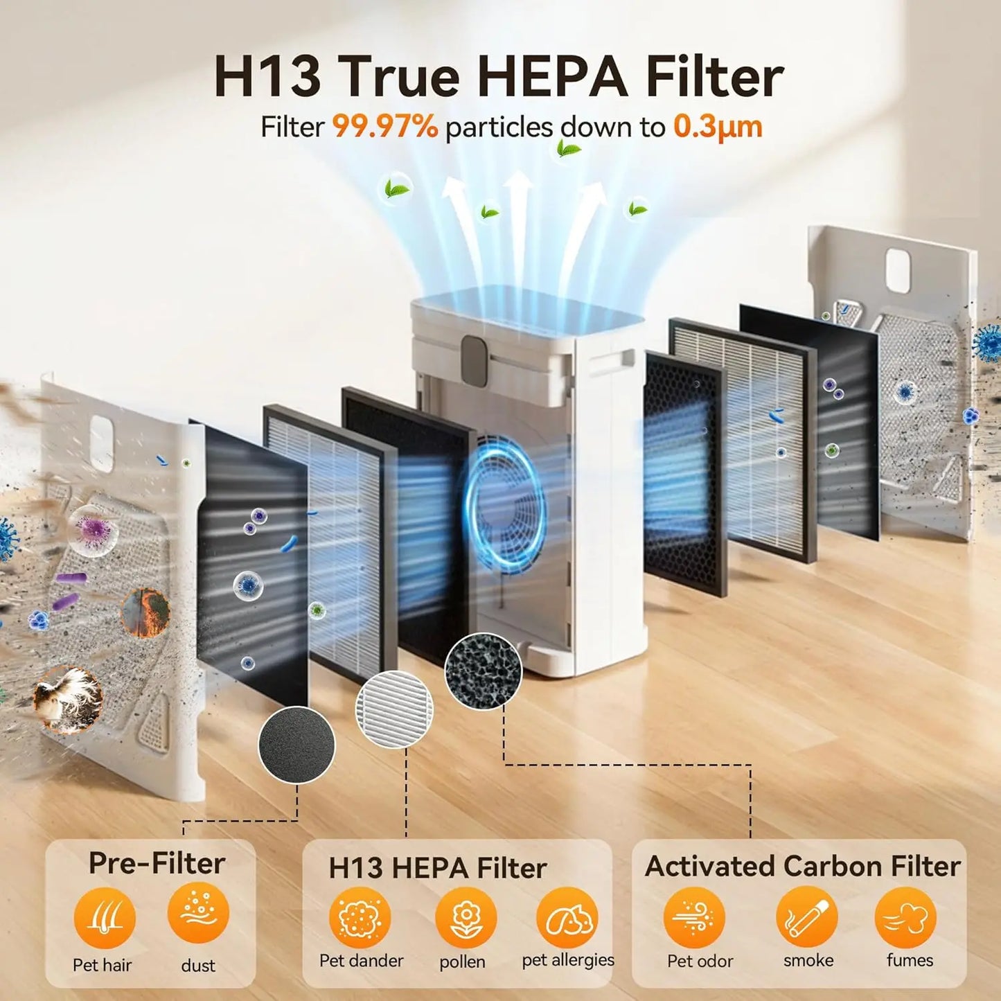 Air Purifier H13 HEPA Auto Mode With PM2.5 Display