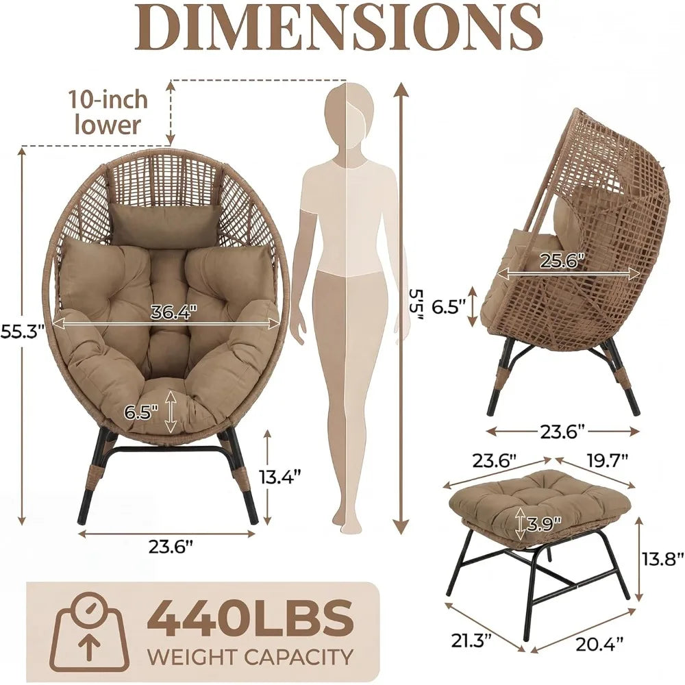 Egg Chair Indoor Outdoor Ottoman Large Lounge Seat Boho Nest