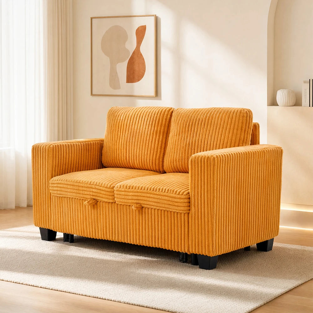 Modern Corduroy Convertible Sofa Bed With Solid Wood Frame