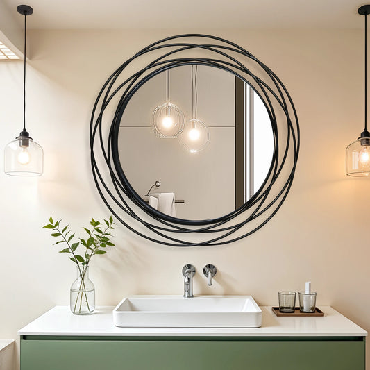 LUVODI Round Iron Wire Frame Wall Mirror Circle Decor